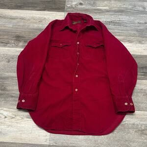 Vintage 1970s Kmart Red Corduroy Shirt Burgundy 70s M Shacket Button Shirt Rare